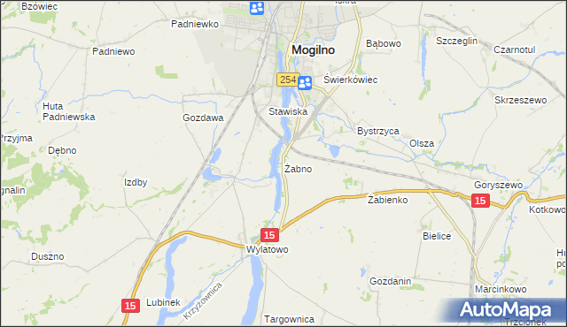 mapa Żabno gmina Mogilno, Żabno gmina Mogilno na mapie Targeo