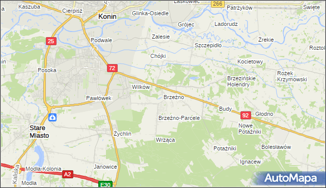 mapa Brzeźno gmina Krzymów, Brzeźno gmina Krzymów na mapie Targeo