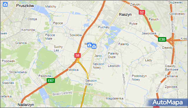 mapa Janki gmina Raszyn, Janki gmina Raszyn na mapie Targeo