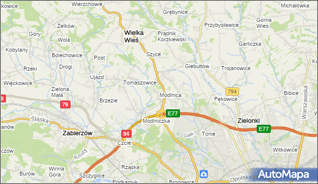 mapa Modlnica, Modlnica na mapie Targeo