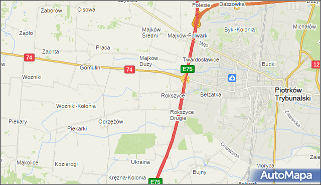 mapa Rokszyce gmina Wola Krzysztoporska, Rokszyce gmina Wola Krzysztoporska na mapie Targeo