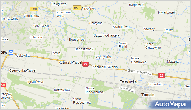 mapa Wymysłów gmina Sochaczew, Wymysłów gmina Sochaczew na mapie Targeo