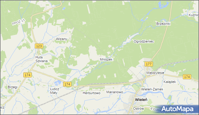 mapa Mniszek gmina Wieleń, Mniszek gmina Wieleń na mapie Targeo