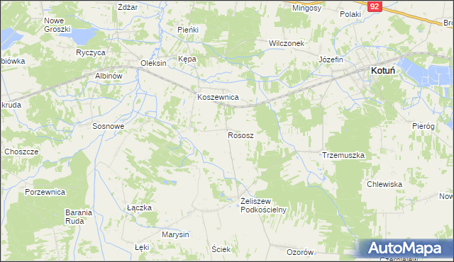 mapa Rososz gmina Kotuń, Rososz gmina Kotuń na mapie Targeo