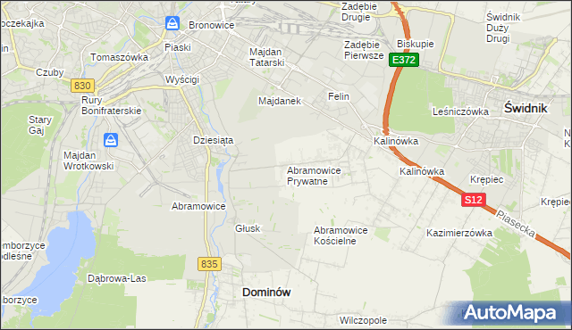 mapa Abramowice Prywatne, Abramowice Prywatne na mapie Targeo