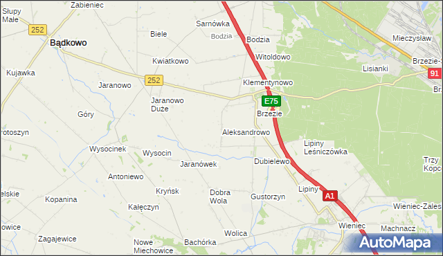 mapa Aleksandrowo gmina Brześć Kujawski, Aleksandrowo gmina Brześć Kujawski na mapie Targeo