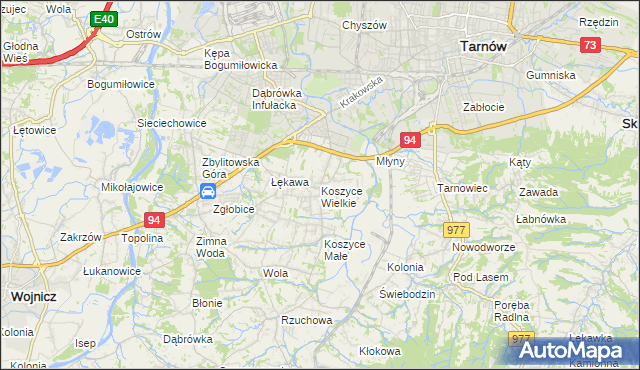 mapa Koszyce Wielkie, Koszyce Wielkie na mapie Targeo