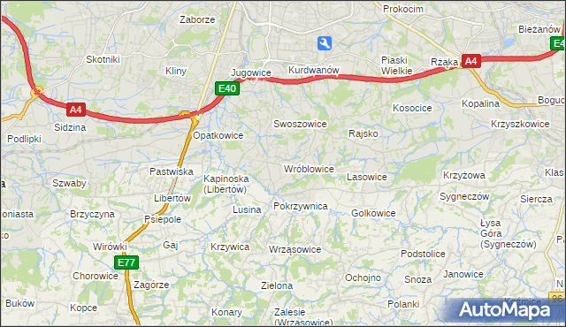 mapa Wróblowice gmina Kraków, Wróblowice gmina Kraków na mapie Targeo