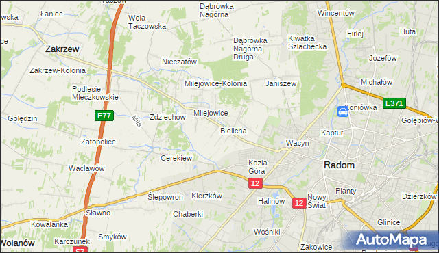 mapa Bielicha, Bielicha na mapie Targeo