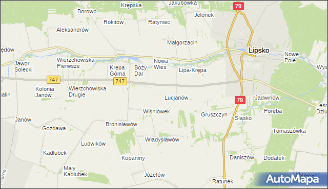 mapa Lucjanów gmina Lipsko, Lucjanów gmina Lipsko na mapie Targeo