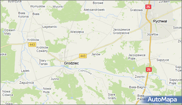 mapa Janów gmina Grodziec, Janów gmina Grodziec na mapie Targeo