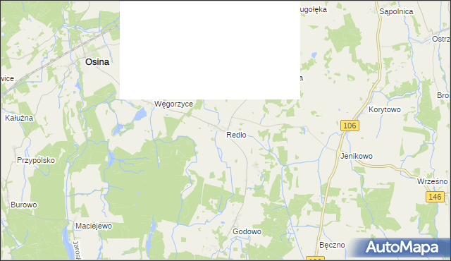 mapa Redło gmina Osina, Redło gmina Osina na mapie Targeo