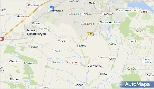 mapa Chotów gmina Nowe Skalmierzyce, Chotów gmina Nowe Skalmierzyce na mapie Targeo