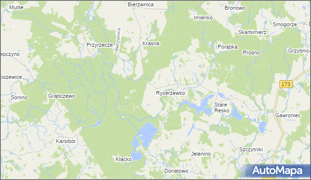 mapa Rycerzewko gmina Świdwin, Rycerzewko gmina Świdwin na mapie Targeo