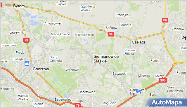 mapa Siemianowice Śląskie, Siemianowice Śląskie na mapie Targeo