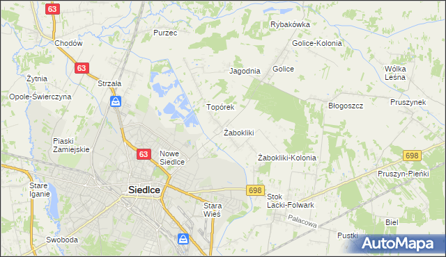 mapa Żabokliki gmina Siedlce, Żabokliki gmina Siedlce na mapie Targeo