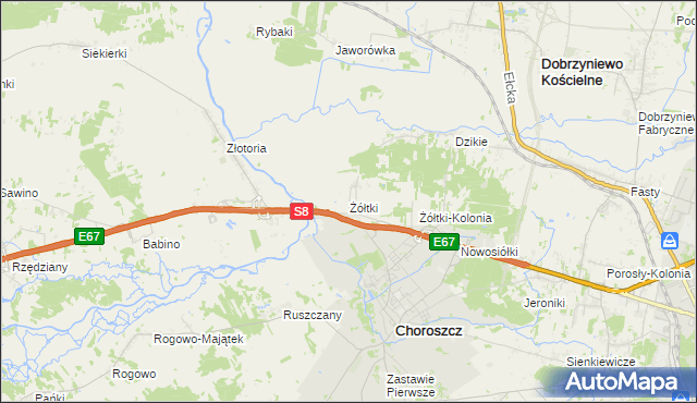 mapa Żółtki gmina Choroszcz, Żółtki gmina Choroszcz na mapie Targeo