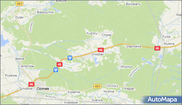 mapa Grodziec gmina Ozimek, Grodziec gmina Ozimek na mapie Targeo