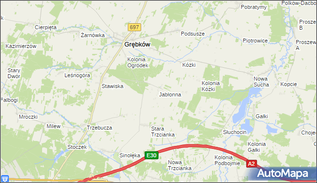 mapa Jabłonna gmina Grębków, Jabłonna gmina Grębków na mapie Targeo