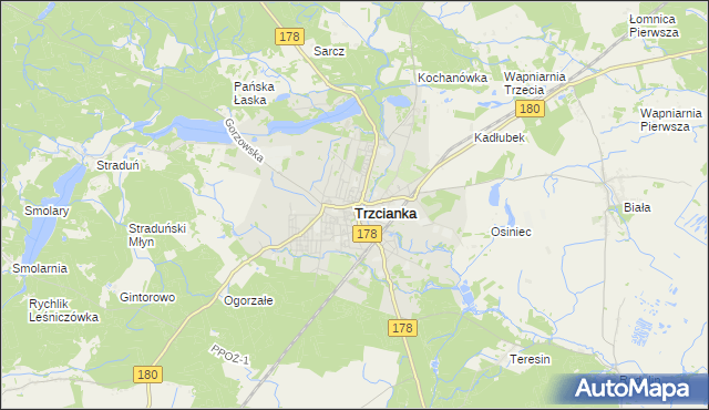 mapa Trzcianka powiat czarnkowsko-trzcianecki, Trzcianka powiat czarnkowsko-trzcianecki na mapie Targeo