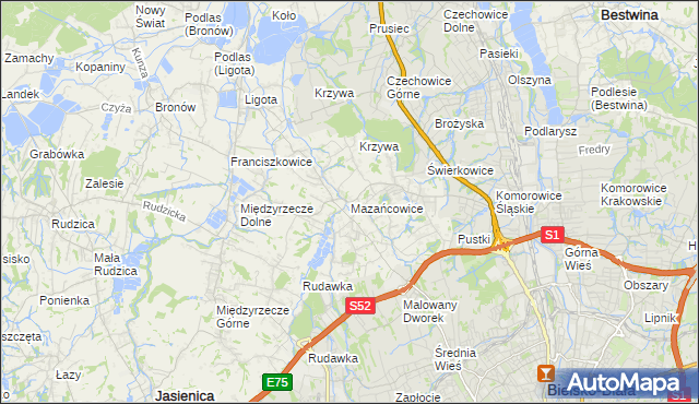 mapa Mazańcowice, Mazańcowice na mapie Targeo