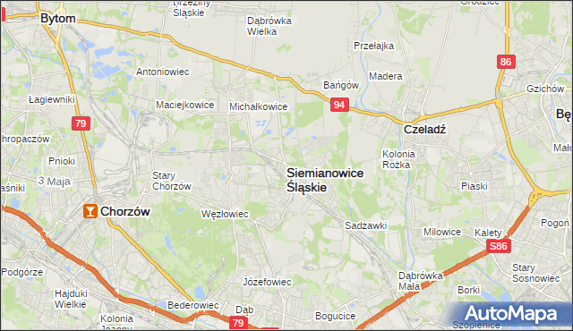 mapa Siemianowice Śląskie, Siemianowice Śląskie na mapie Targeo