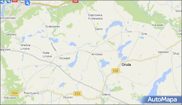 mapa Annowo gmina Gruta, Annowo gmina Gruta na mapie Targeo