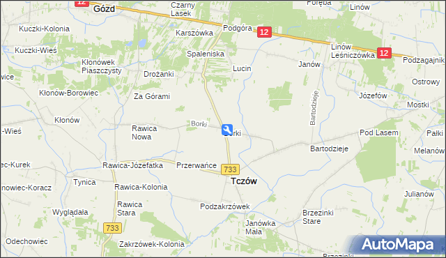 mapa Borki gmina Tczów, Borki gmina Tczów na mapie Targeo