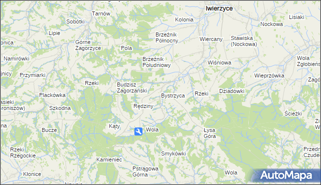 mapa Bystrzyca gmina Iwierzyce, Bystrzyca gmina Iwierzyce na mapie Targeo