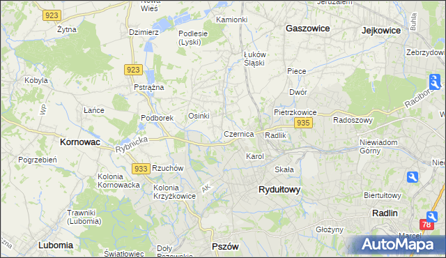 mapa Czernica gmina Gaszowice, Czernica gmina Gaszowice na mapie Targeo