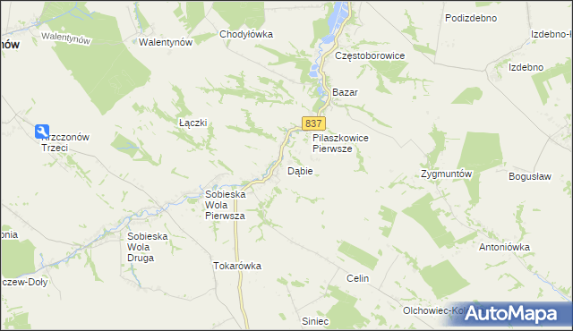 mapa Dąbie gmina Żółkiewka, Dąbie gmina Żółkiewka na mapie Targeo