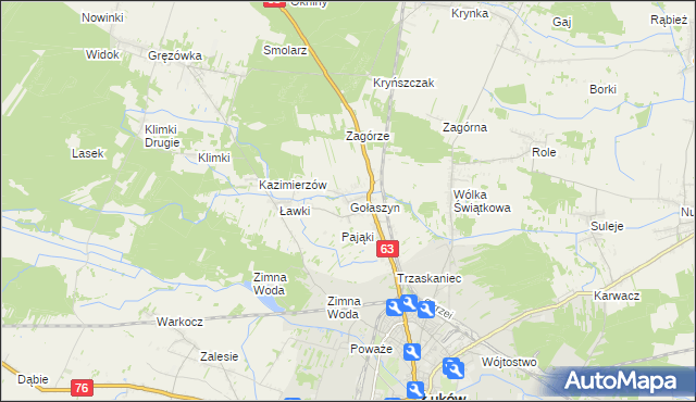 mapa Gołaszyn gmina Łuków, Gołaszyn gmina Łuków na mapie Targeo
