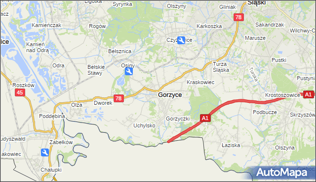 mapa Gorzyce powiat wodzisławski, Gorzyce powiat wodzisławski na mapie Targeo