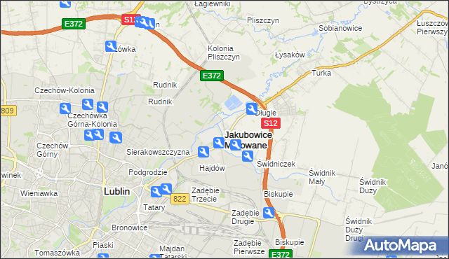 mapa Jakubowice Murowane, Jakubowice Murowane na mapie Targeo