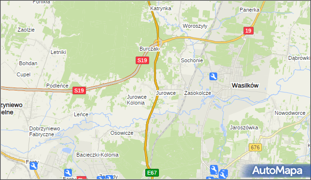 mapa Jurowce gmina Wasilków, Jurowce gmina Wasilków na mapie Targeo