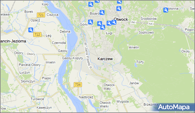 mapa Karczew powiat otwocki, Karczew powiat otwocki na mapie Targeo
