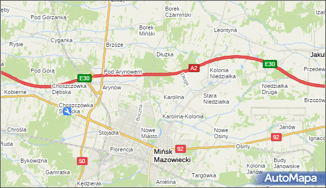 mapa Karolina gmina Mińsk Mazowiecki, Karolina gmina Mińsk Mazowiecki na mapie Targeo