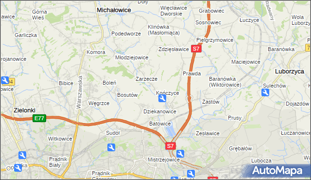 mapa Kończyce gmina Michałowice, Kończyce gmina Michałowice na mapie Targeo