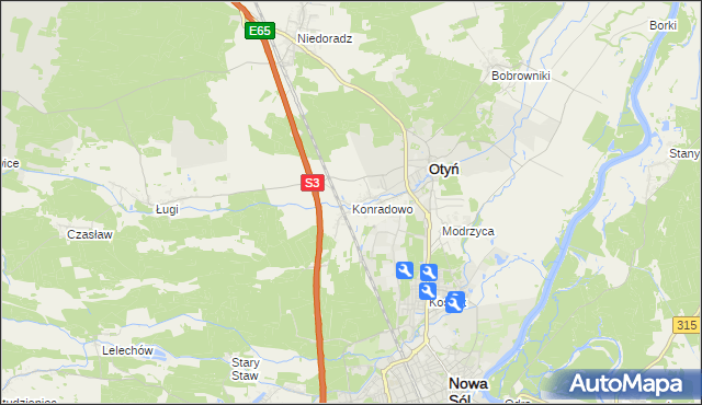 mapa Konradowo gmina Otyń, Konradowo gmina Otyń na mapie Targeo