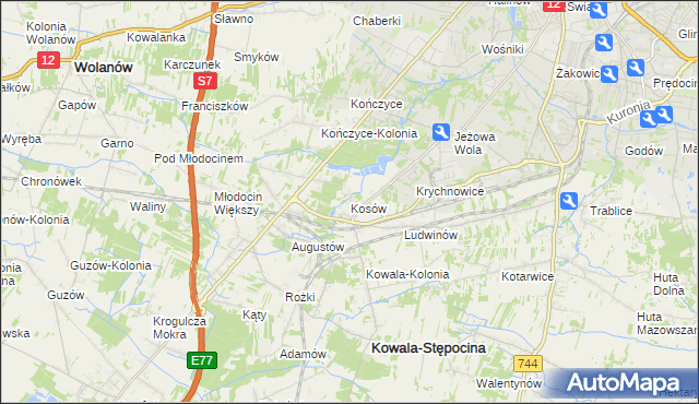 mapa Kosów gmina Kowala, Kosów gmina Kowala na mapie Targeo