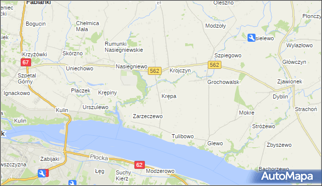 mapa Krępa gmina Dobrzyń nad Wisłą, Krępa gmina Dobrzyń nad Wisłą na mapie Targeo