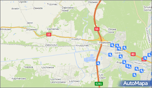 mapa Kruszyniec gmina Sicienko, Kruszyniec gmina Sicienko na mapie Targeo