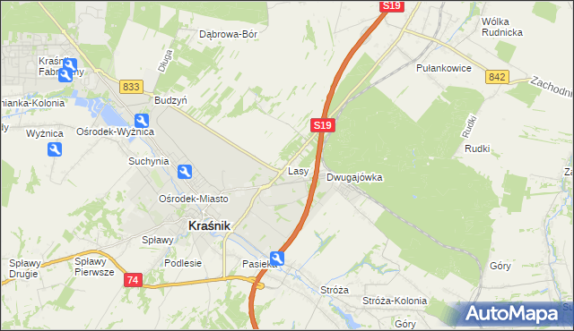 mapa Lasy gmina Kraśnik, Lasy gmina Kraśnik na mapie Targeo