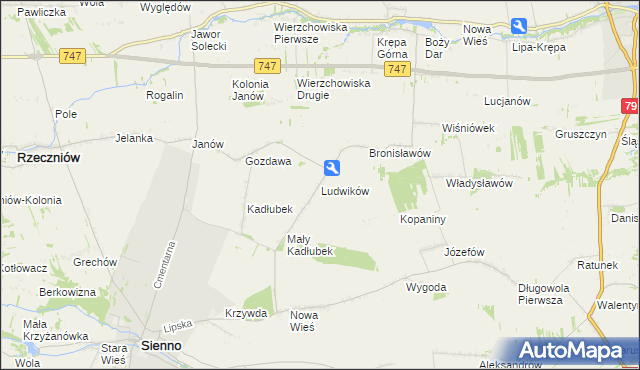 mapa Ludwików gmina Sienno, Ludwików gmina Sienno na mapie Targeo