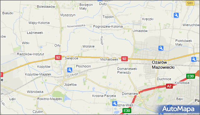 mapa Michałówek gmina Ożarów Mazowiecki, Michałówek gmina Ożarów Mazowiecki na mapie Targeo