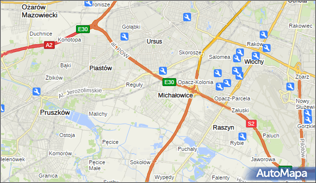 mapa Michałowice powiat pruszkowski, Michałowice powiat pruszkowski na mapie Targeo