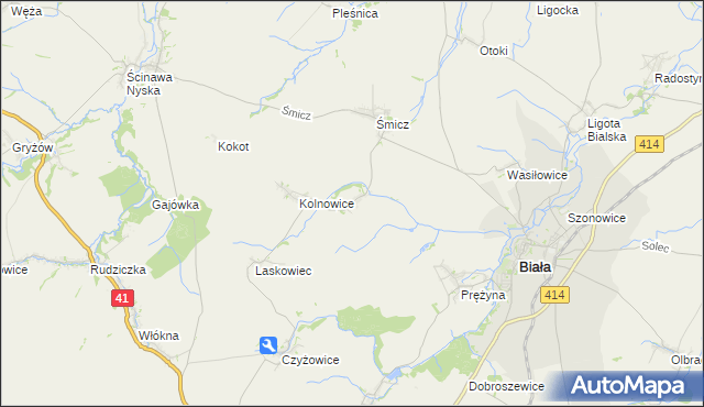 mapa Miłowice gmina Biała, Miłowice gmina Biała na mapie Targeo