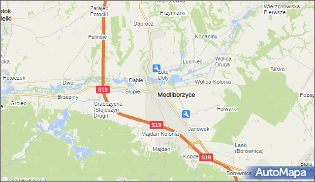 mapa Modliborzyce powiat janowski, Modliborzyce powiat janowski na mapie Targeo