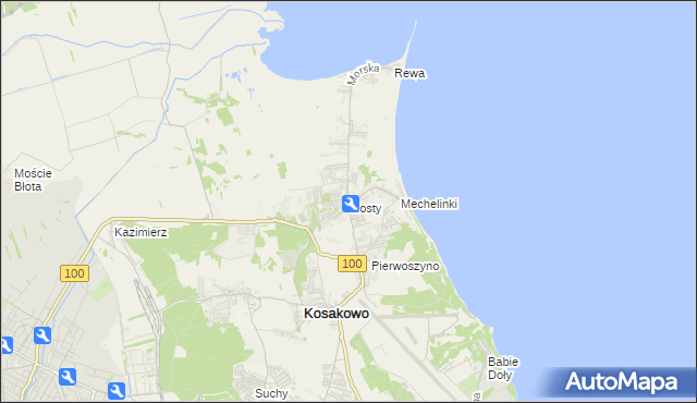 mapa Mosty gmina Kosakowo, Mosty gmina Kosakowo na mapie Targeo