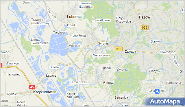 mapa Nieboczowy, Nieboczowy na mapie Targeo